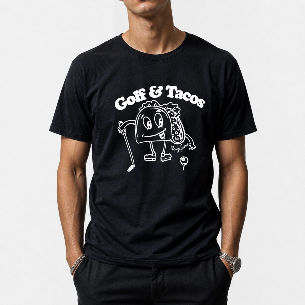 Swing Juice Golf & Tacos Graphic T-Shirt Men's Size Small Black Golfing Apparel